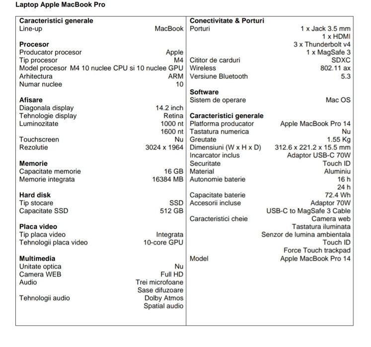 Vand Laptop Apple MacBook Pro 14 M4 NOU