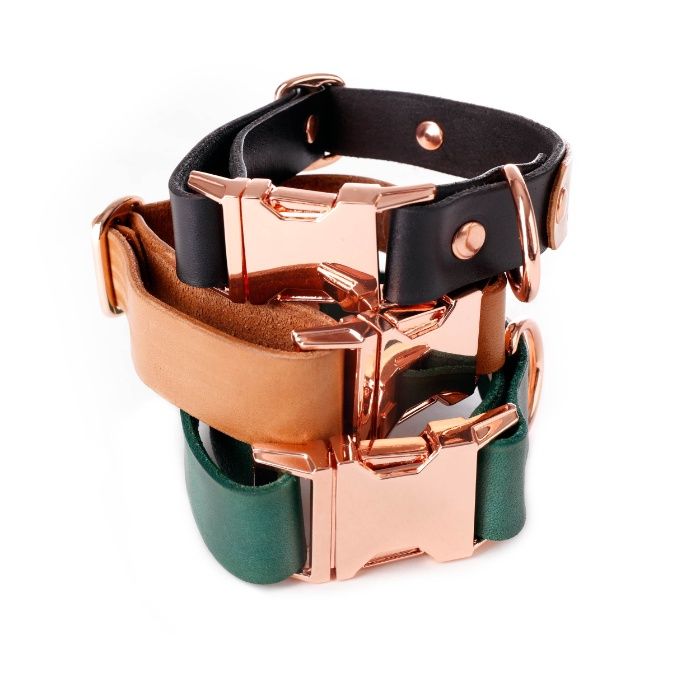 Нашийник за кучета с име и телефон / катарама цвят розово злато/