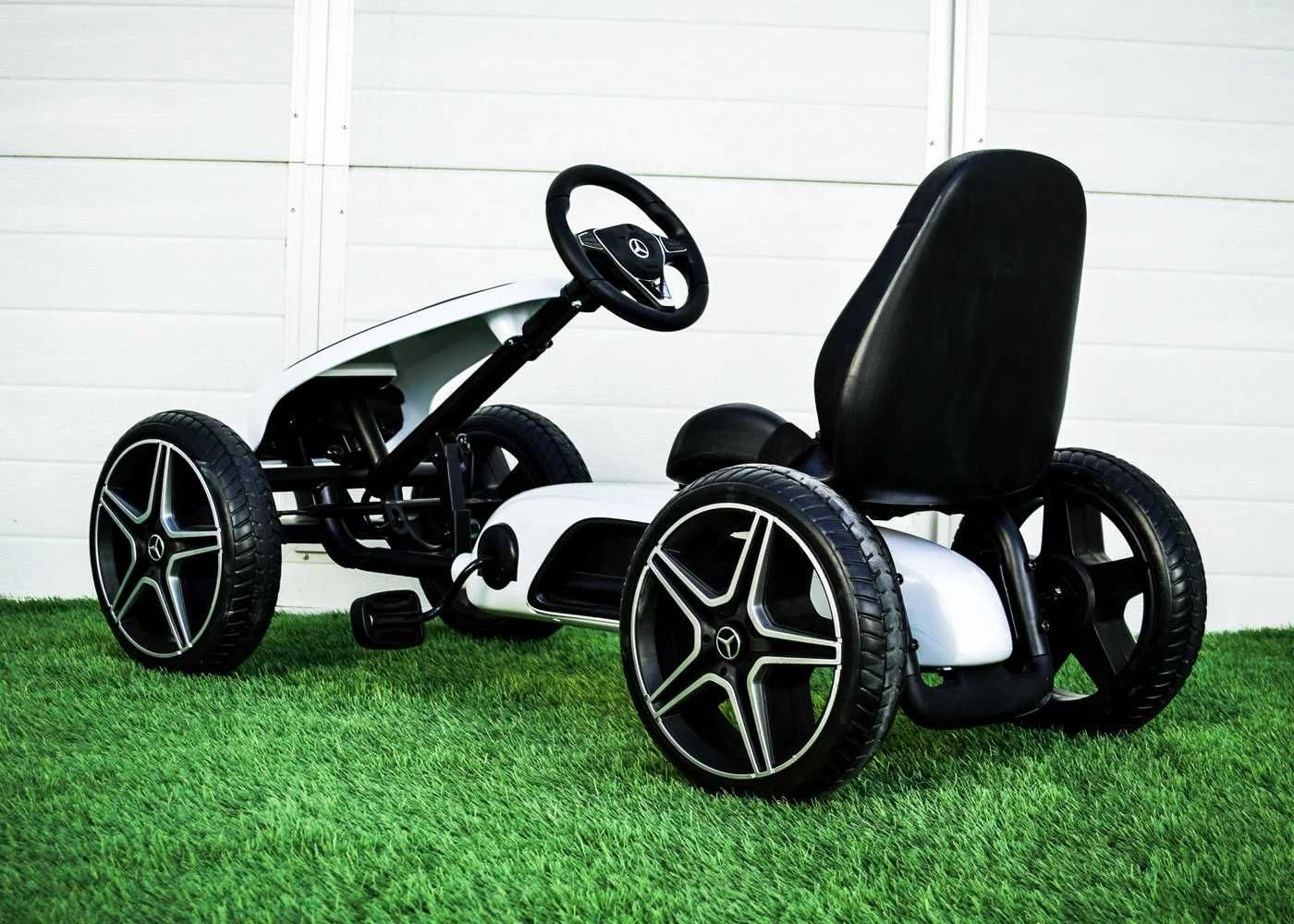 Kart cu pedale copii 3-9 ani Mercedes Go,R.cauciuc,scaun reglabil Alb