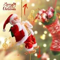 Коледна играчка, украса за елха Катерещ се Дядо Коледа - по мъниста