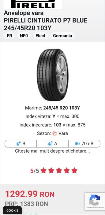 Anvelope Pirelli Cinturato P7 Blue 245/45/R20