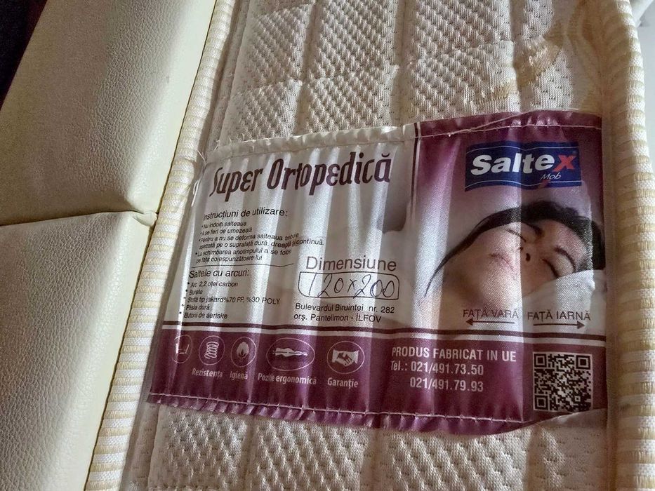 Saltea 120x200 Super Ortopedica, arcuri otel carbon, 2 fete vara/iarna