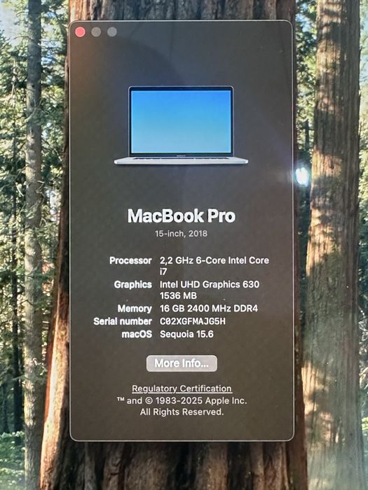 Macbook Pro 15 2018 - i7, 16 GB Ram, 256 GB SSD