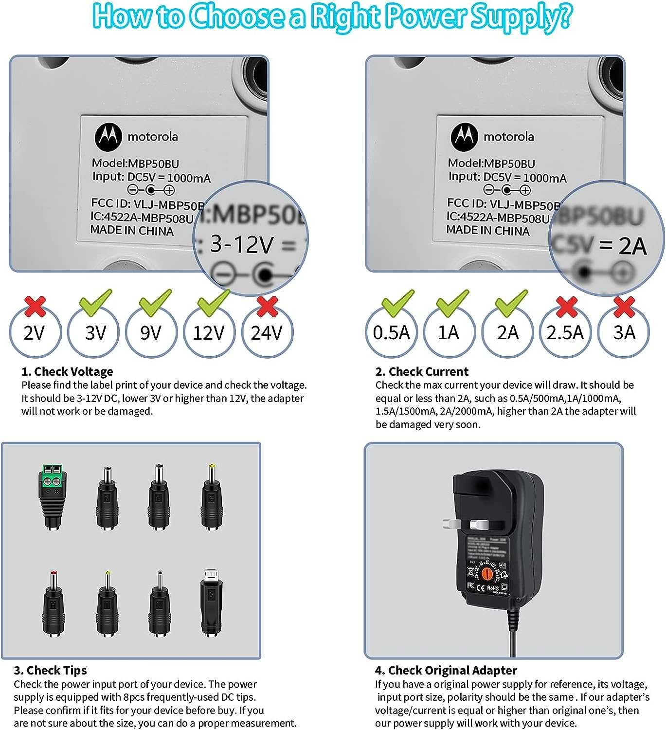 Dalugo универсален захранващ адаптер 30W,с 8 накрайника -3V-12V