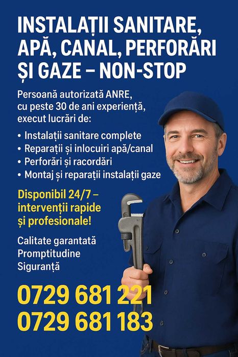 Instalator autorizat ANRE - gaze, apa, termice, sanitare