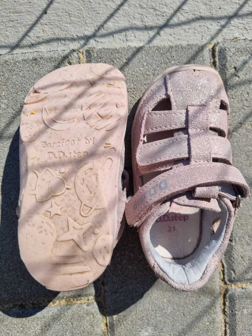 DD Step sandale fete, barefoot, piele naturala, roz sidef