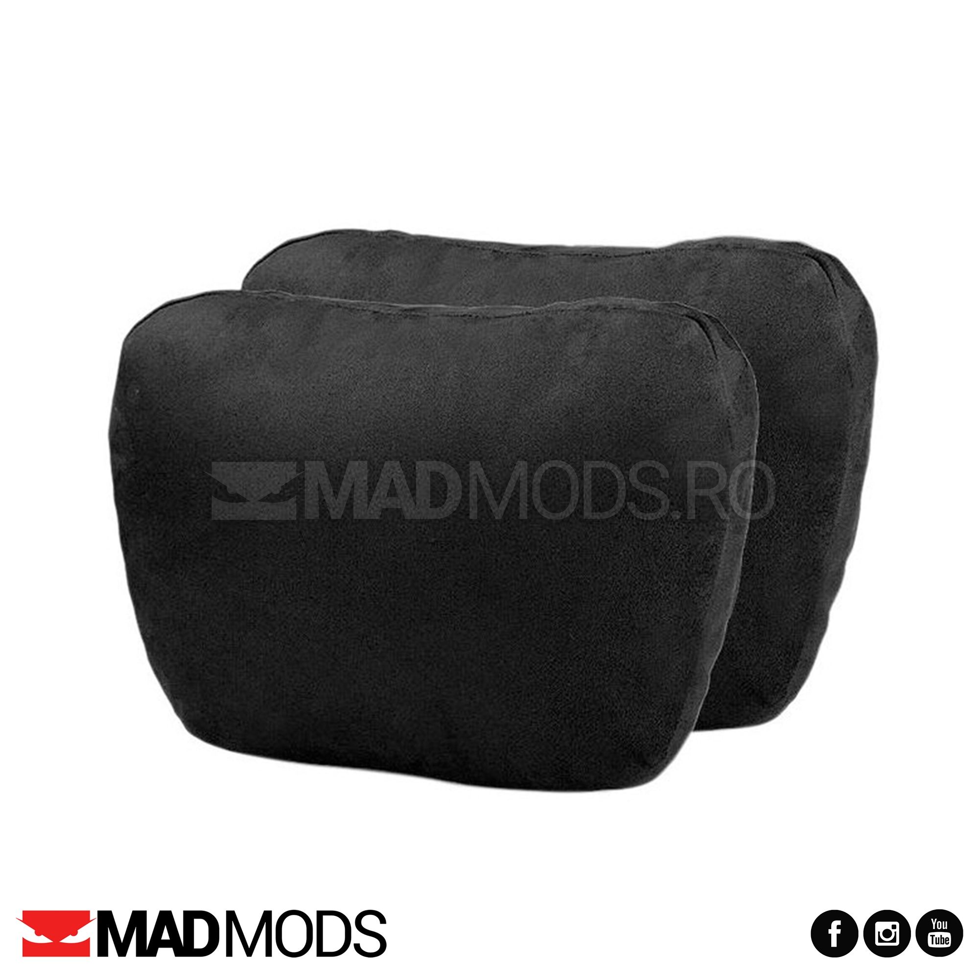 Pernute tetiera auto, reglabile, alcantara, negre, cu scai, Universale