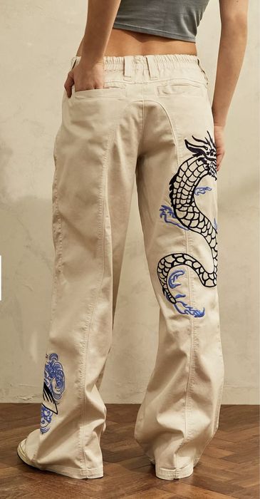 BDG Embroidered Ecru Y2K Cargo Pants