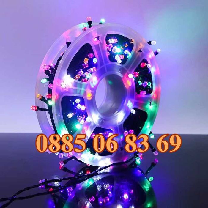 Коледни лампички 100 метра на макара, многоцветни, водоустойчиви