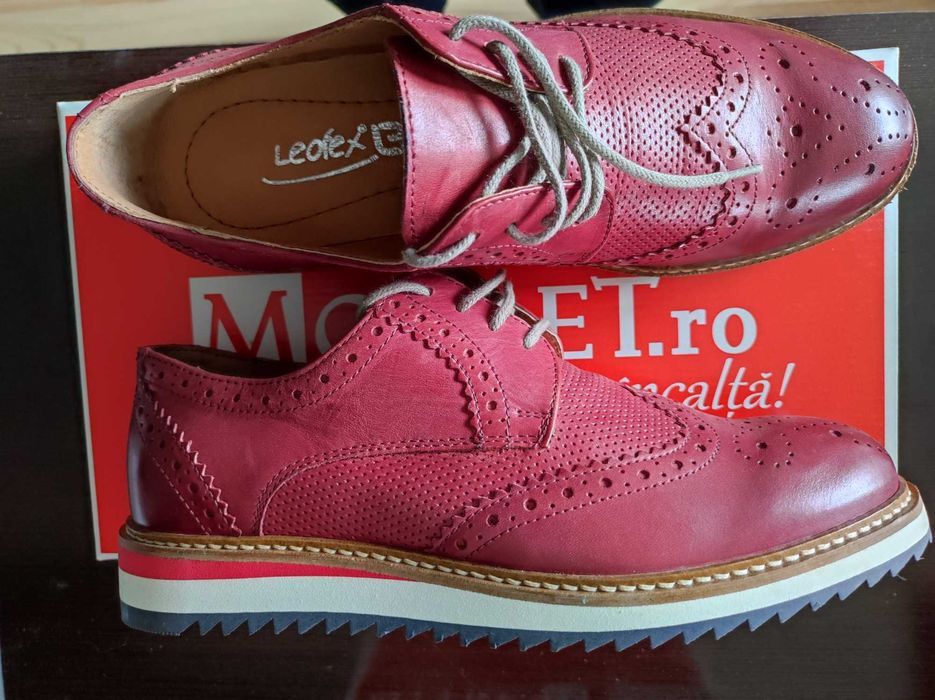 4 Pantofi din piele Modlet negru / burgund, casual, mar. 39/40, noi