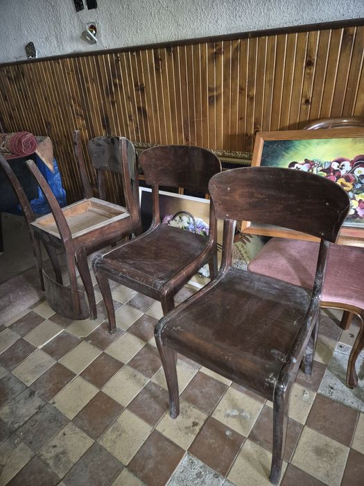 Scaune tapițate, lemn nuc