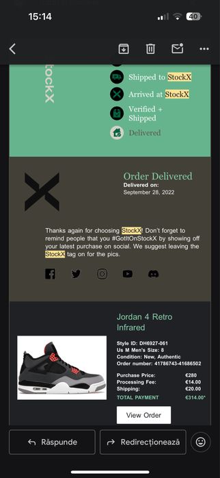 Adidasi Sport Nike Jordan 4 infared originali marimea 41