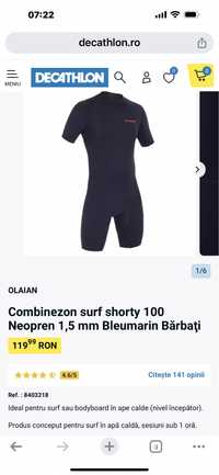 Combinezon surf shorty 100 Neopren 1,5 mm Bleumarin Bărbaţi,marime s-m