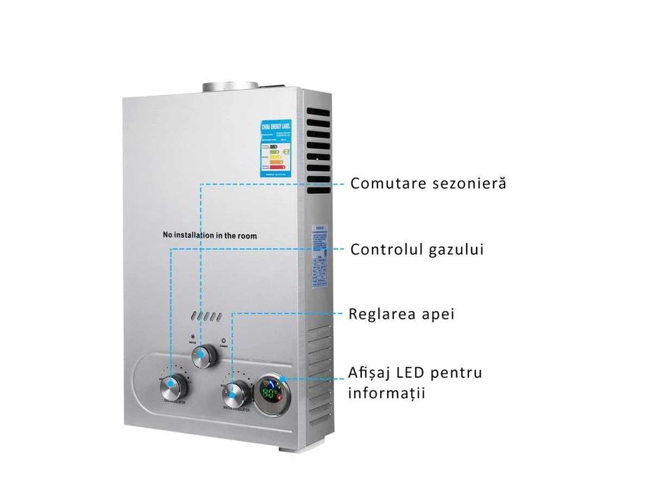 Încălzitor boiler portabil de apă pe gaz 6L de camping și aer liber