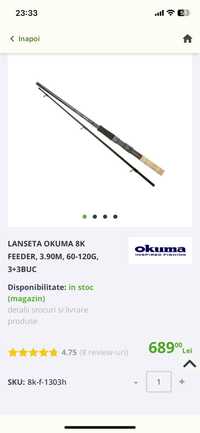 Vand Lanseta feeder Okuma 8k 3,90 60-120g/ Mulinete Racer 6500/4500
