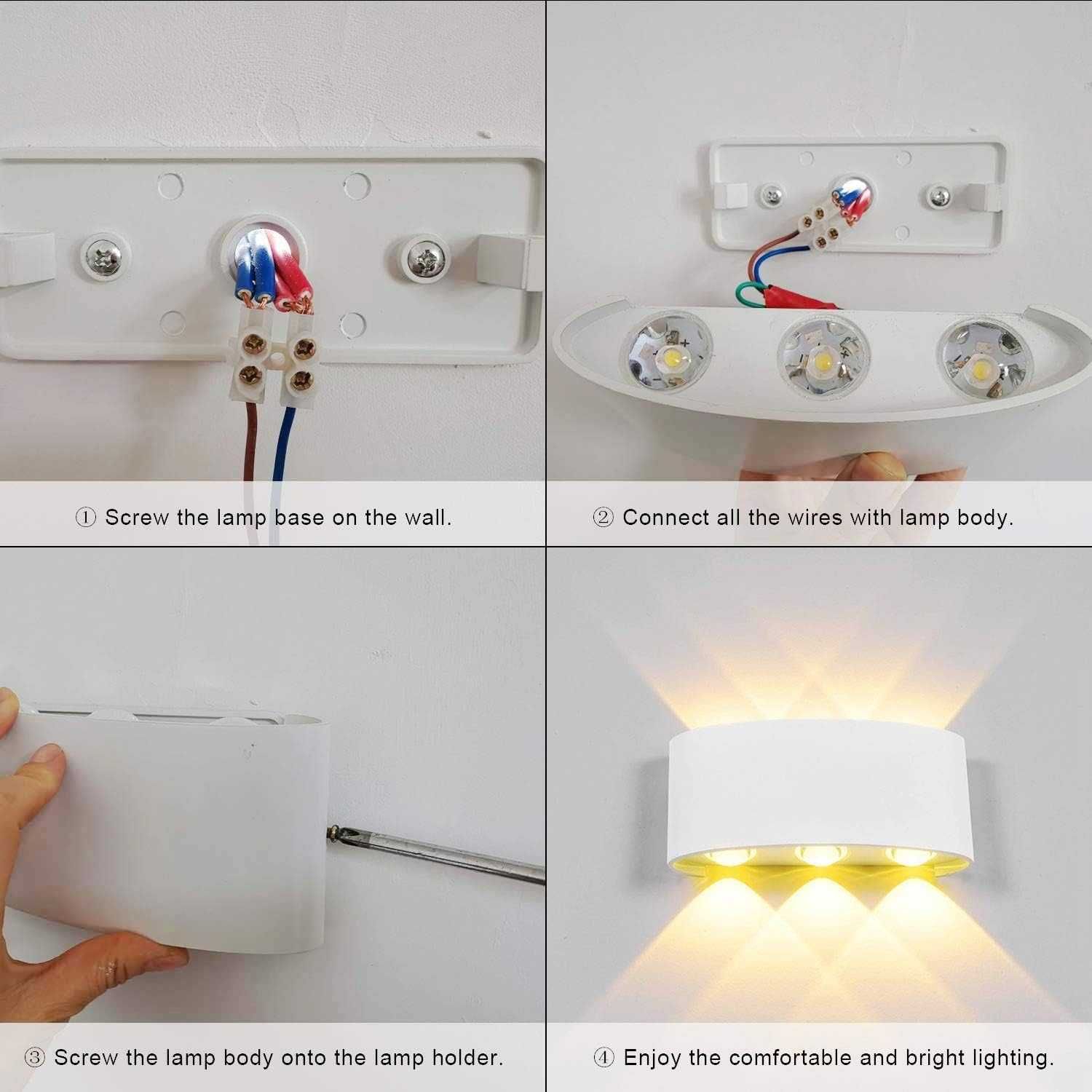 НОВА! LED лампа, аплик, водоустойчива топла светлина, 6W