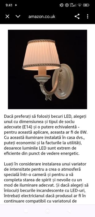 Lampă de perete pentru living și dormitor etc.Profesionala.Noua