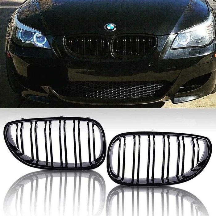 Бъбреци (Решетки) за BMW E60 / E61 (2003-2009) Черен Гланц Двойни