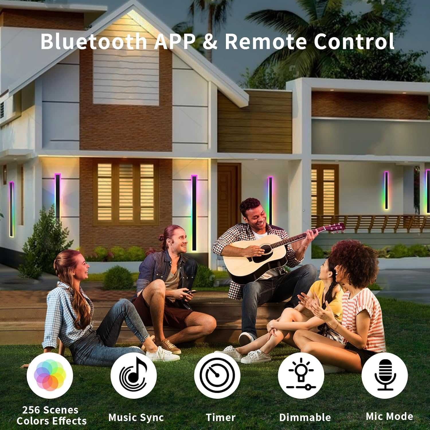 Външни RGB стенни лампи Zihoi, 60CM 2 броя RGB/топло/бяло,дистанционно