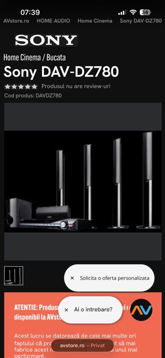 Sistem Complet Home Cinema Sony 5.1 DAV-DZ780 + Bluetooth Logitech