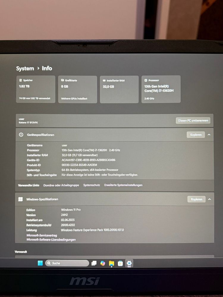 laptop gaming MSI Katana 17 Intel i7-13620H -32GB - 2TB SSD - RTX 4060