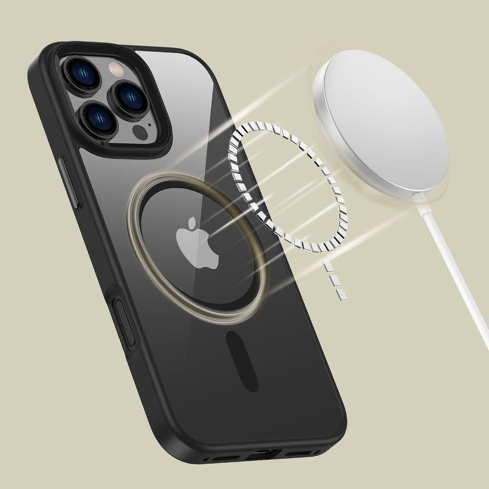 Кейс tech-protect magmat magsafe за iphone 16 pro - черно/прозрачно