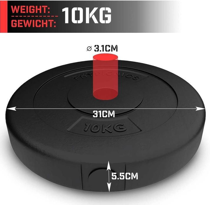 Set de 2 discuri, 2 x 10 kg, Plastic, Negru