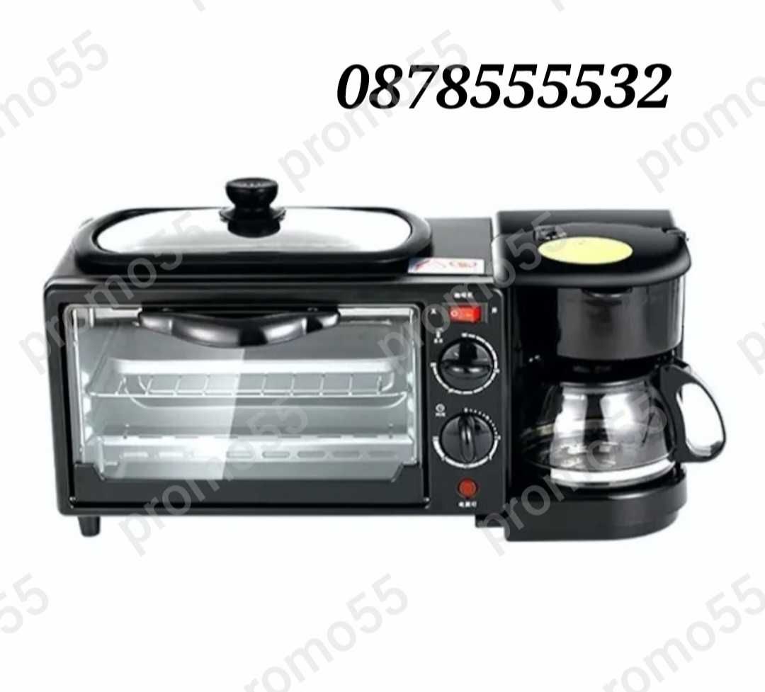 Мултифункционална Мини Фурна с Таймер 2800W 3В1 Грил плоча, Кафемашина