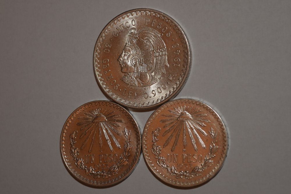 Monede argint - 5 pesos 1948, 1 peso 1923, 1 peso 1933 - Mexic