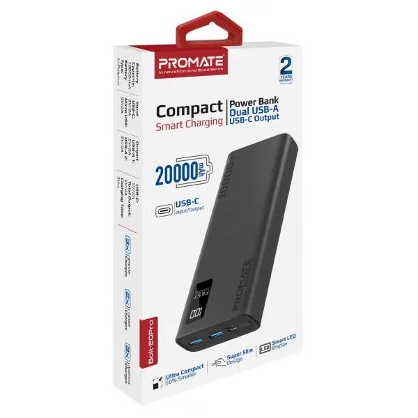Baterie externa PROMATE Bolt-20, 20000mAh, 2xUSB, 1xType C + cablu