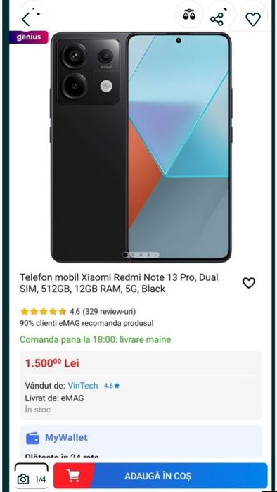 Xiaomi Redmi Note 13 5G DUALSIM,16GB, 256GB, Negru, GARANTIE