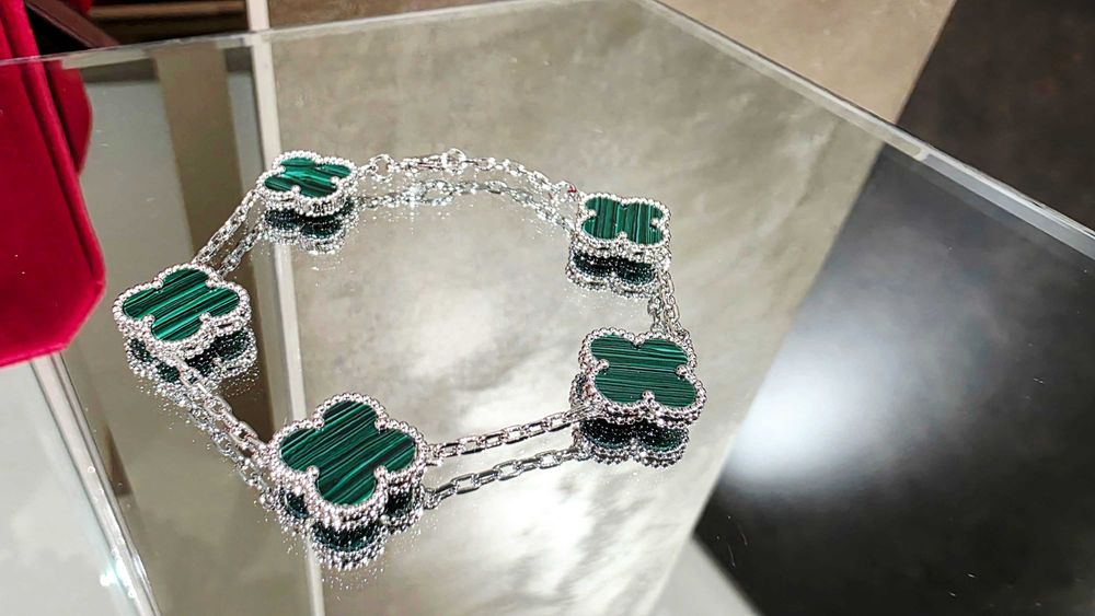 Van Cleef & Arpels VCA Silver Green 5 Vintage Alhambra Дамска Гривна
