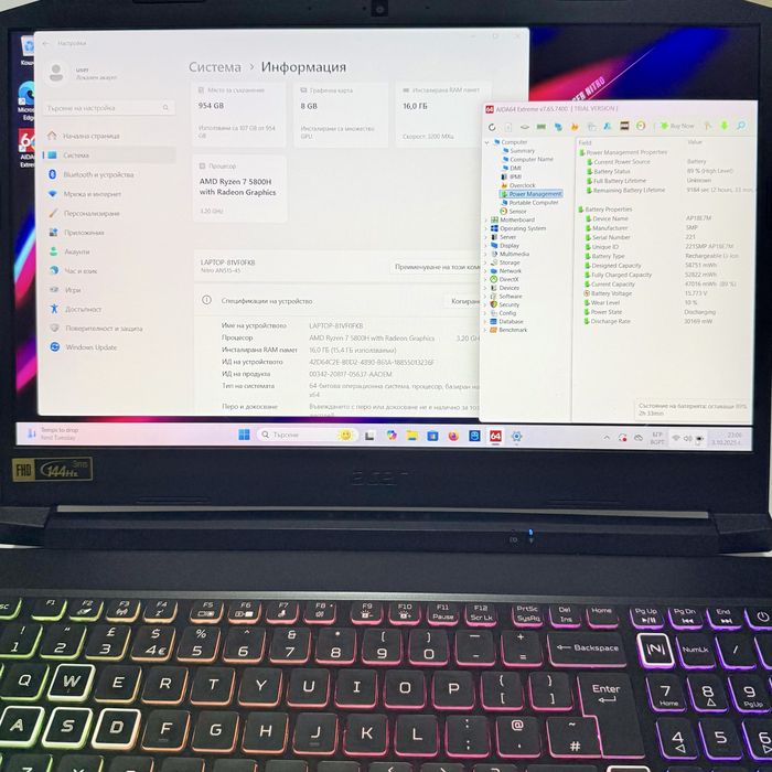 Acer Nitro 5/144Hz 15.6”/RTX 3070 8GB/Ryzen 7 5800H/16GB/1TB NVMe/RGB
