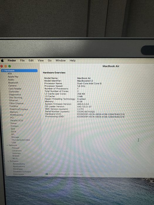 Laptop Apple Macbook Air 13, early 2015