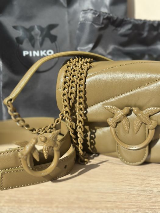 Pinko комплект: Чанта Love Puff и колан Love Berry в каки