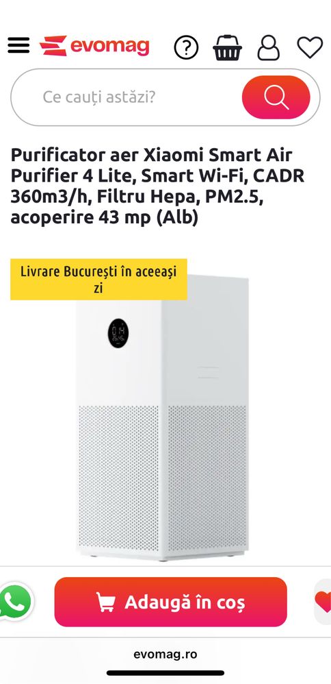 XIAOMI Smart purificator wifi 4 lite NOU SIGILAT