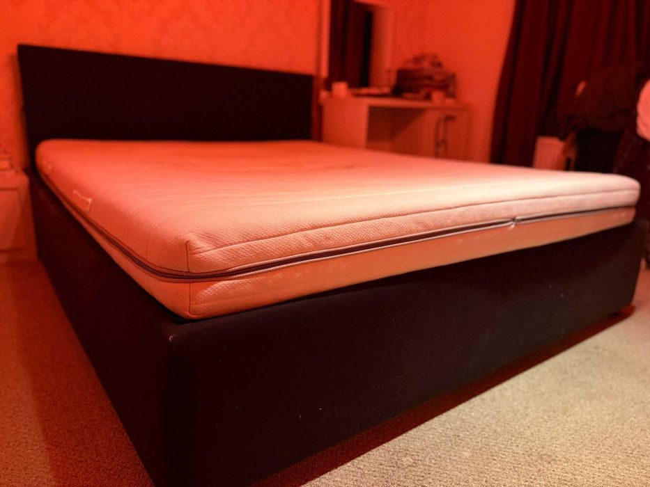 Pat Dormitor 160x200 cu Saltea, Somieră Rabatabilă- Lada de Depozitare