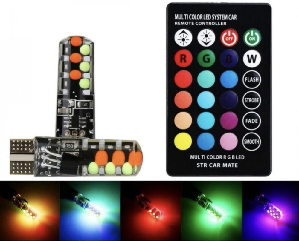 Set 2 becuri led rbg auto cu telefomanda