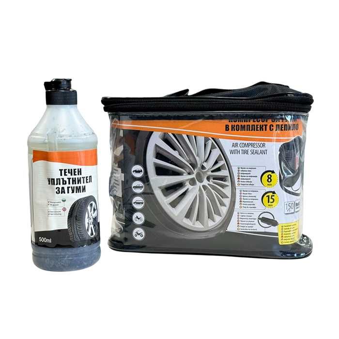 Компресор за гуми с уплътнител 12V ремонт гуми 60800 (150 PSI, 500 ml)
