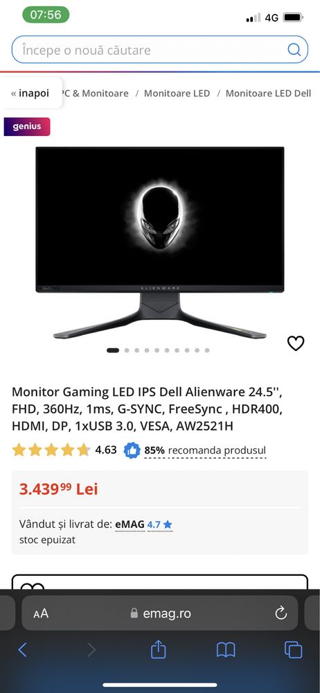 Monitor Gaming Dell Alienware 360Hz