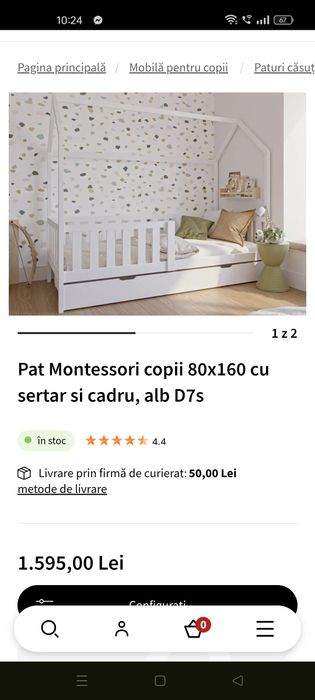 Pat copii 80×160 cu sertar și cadru