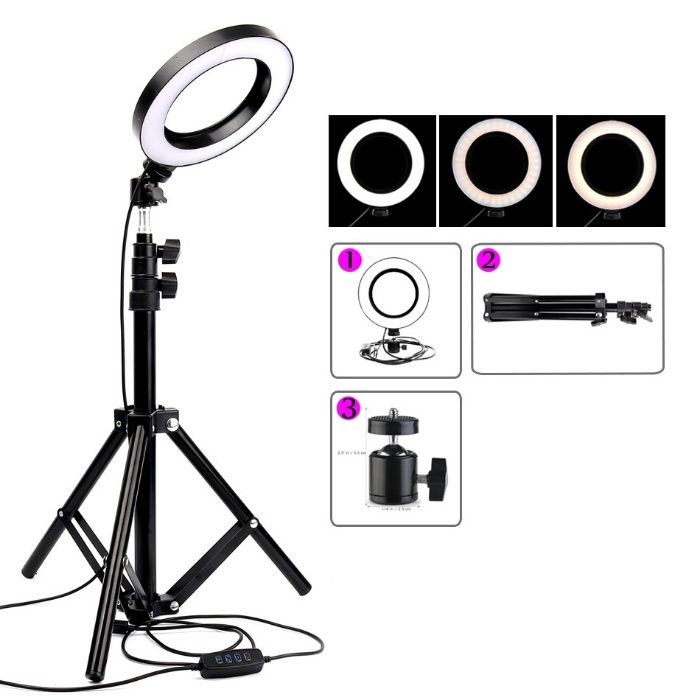 Lampa LED video 16cm cu stativ ring light stand youtube vlog make-up