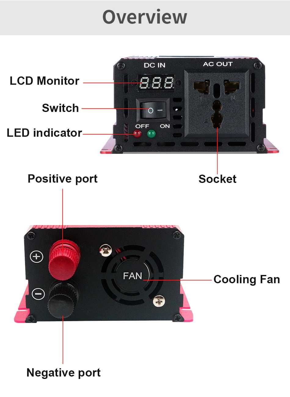 Invertor EASUN cu Undă Sinusoidală Pură DC 12V /AC220V Putere 1000W