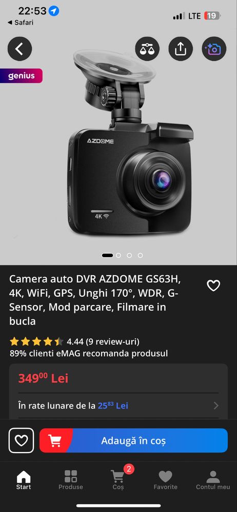 Camera auto DVR AZDOME GS63H, 4K, WiFi, GPS, Unghi 170°, WDR NOU SIGI