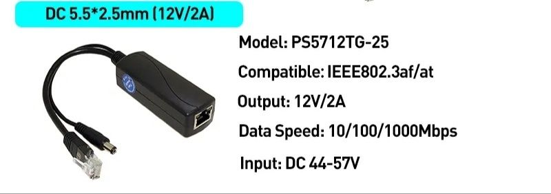 Splitter POE 12V 2A, RJ45 Gigabit