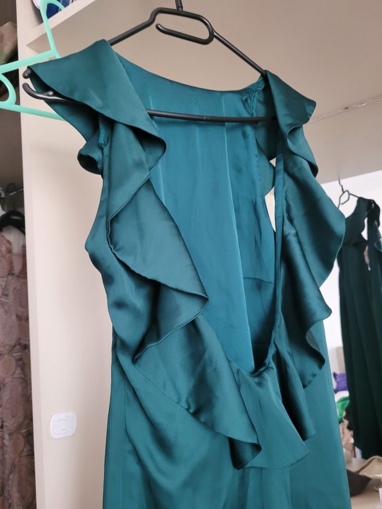 Rochie verde smarald satin H&M 36 S