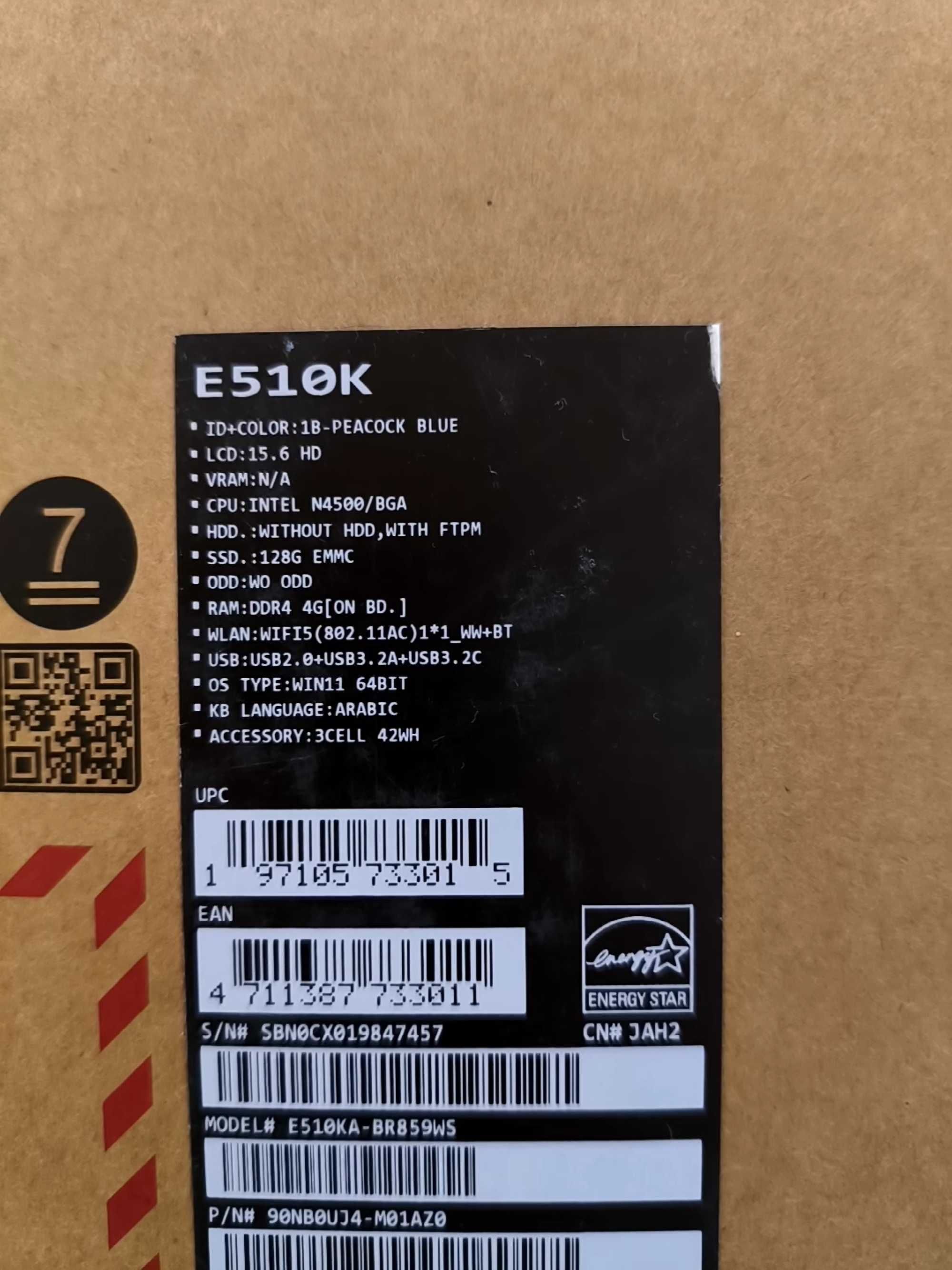 ASUS E510K.Yengi noutbuk Ishlatilmagan.