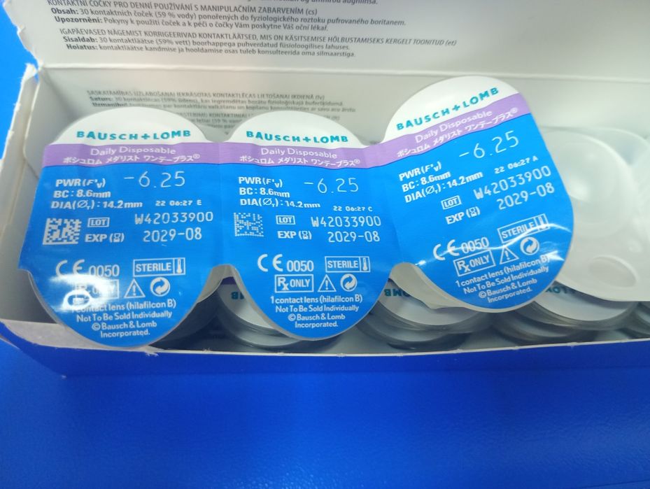 Lentile de contact,transparente, dioptrie -6.25