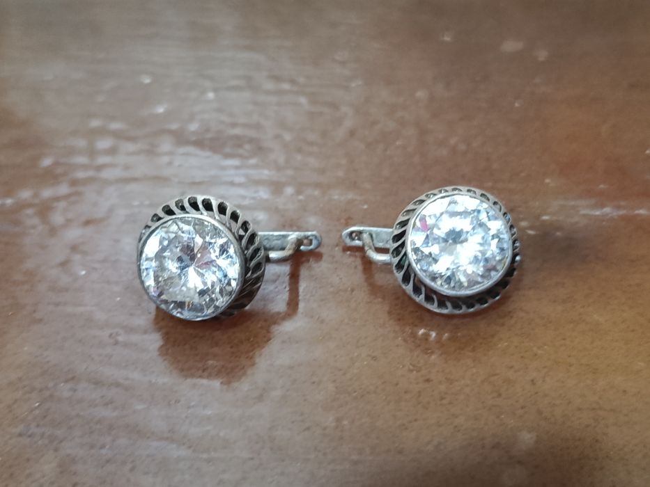 Советские серебряные серьги с фианитами