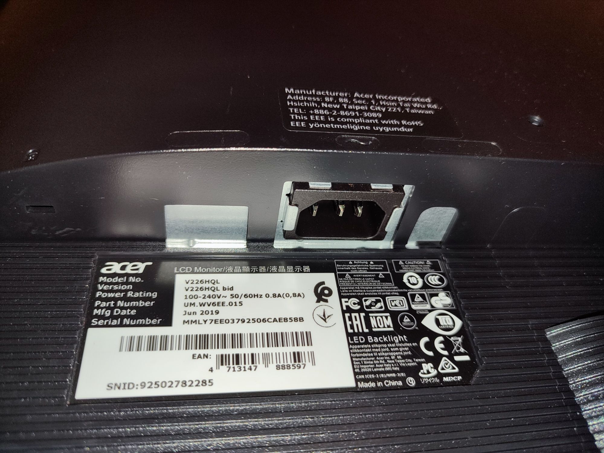 Monitor Acer V226HQL - FHD - 21.5"